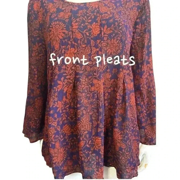 O’NEILL Lianne floral pleated babydoll top bell sleeves cobalt rust sz medium - Picture 7 of 14
